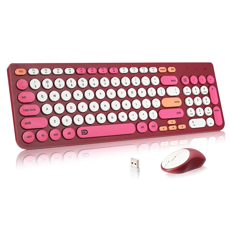Kết hợp bàn phím và chuột không dây với Keycaps tròn 2.4GHz